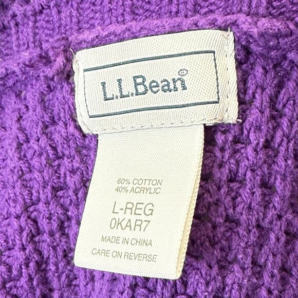 LL Bean Waffle Knit Sweater Women's Sz L Purple Cowl Neck Warm Winter Cozy Cabin - Picture 7 of 7